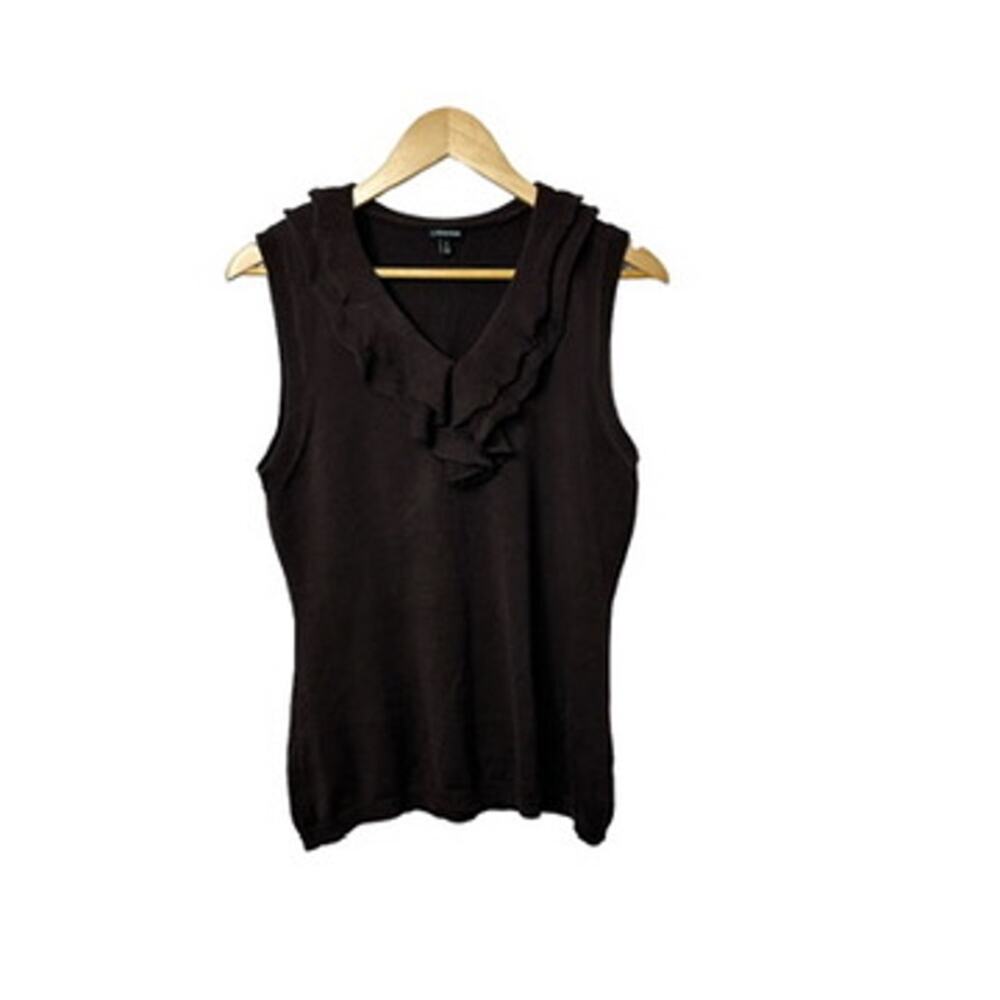 J. Peterman Brown Ruffled Cotton & Silk Woven Blend Sweater Tank Top Women's M